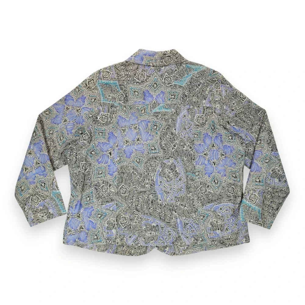 NWT Analogy Women's Jacket 1X All Over Embroidered Collared Button Down MSRP $78